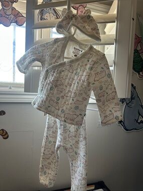 BearPaw Cream White Baby Pajama Set with Brown and Green Bear Print